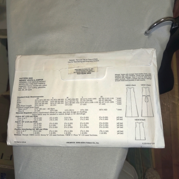 🗺️ Kwik Sew 2859, 90's Sewing Pattern, Misses' Vests & Jumper, Size XS-XL, Rare - Picture 9 of 12